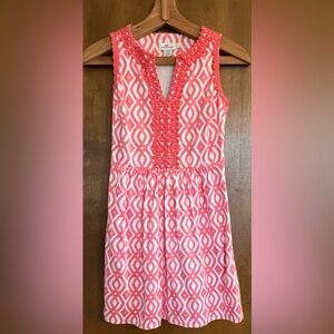Vineyard Vines Coral Embroidered Eyelet Trim Lattice Geometric Print Dress Sz 6